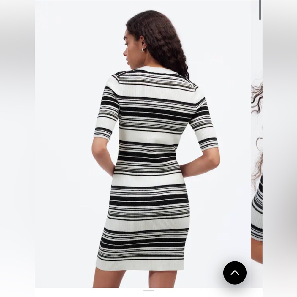 NWT Madewell Henley Sweater Striped Black and White Short Sleeve Dress - Picture 5 of 8
